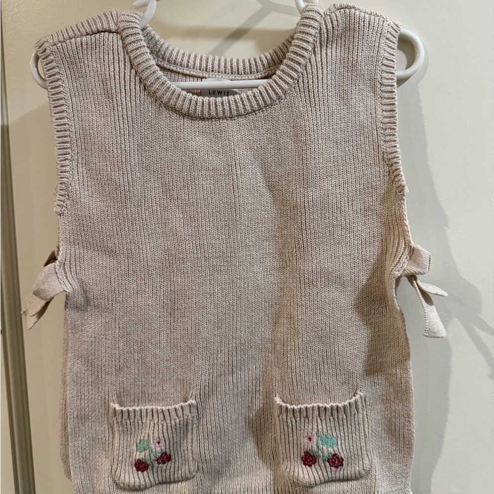 John Lewis Neutral Knit Sleeveless Tunic with Embroidered Berries